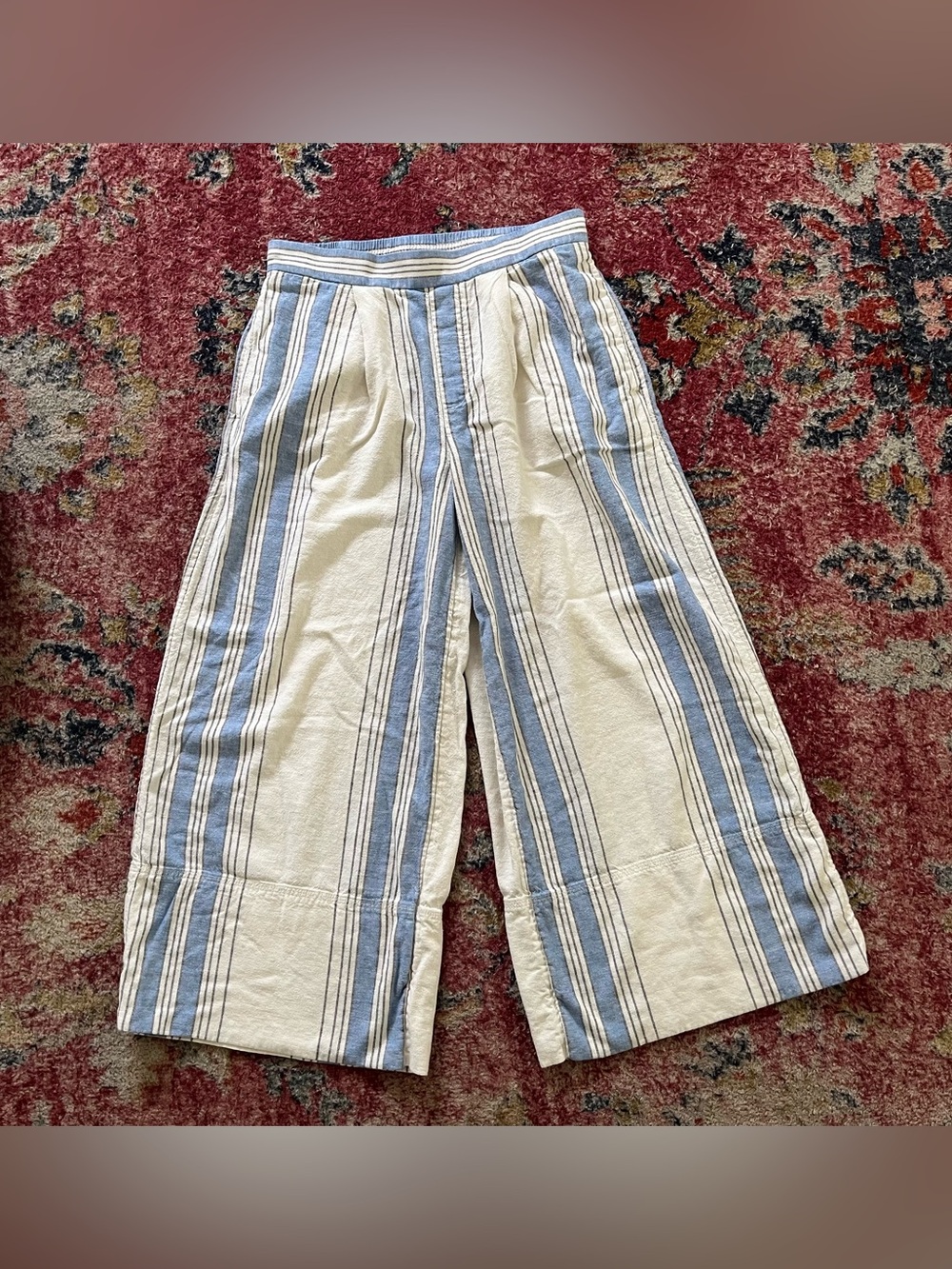 Banana Republic Striped Wide-Leg Linen Blend Pants in Blue and Cream size S